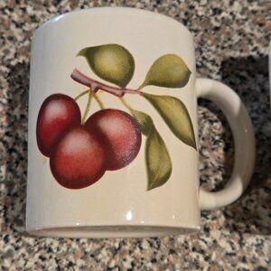 2 Vintage Mugs Coffee Tea Cup Three Cherries with Leaves on a Stem